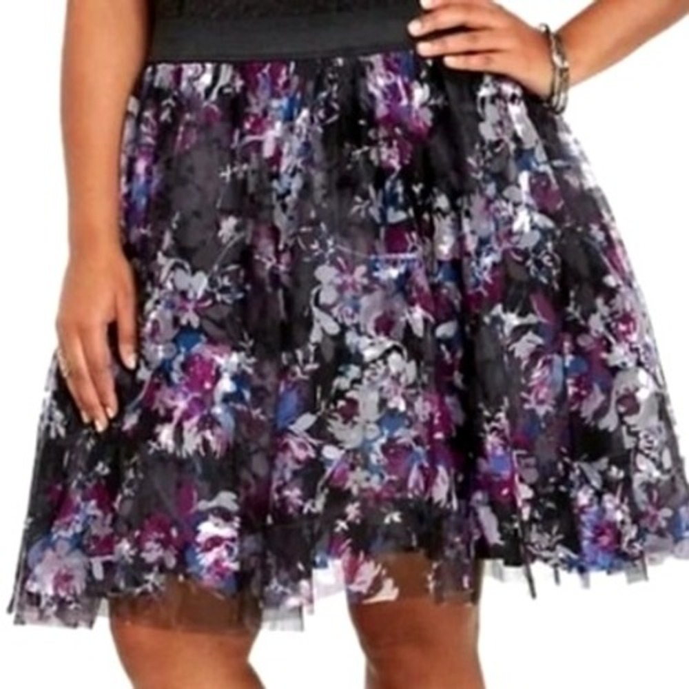 TORRID Women's 1X Purple Black Floral Fluffy Tulle Skirt‎ Party Fairy Whimsigoth
